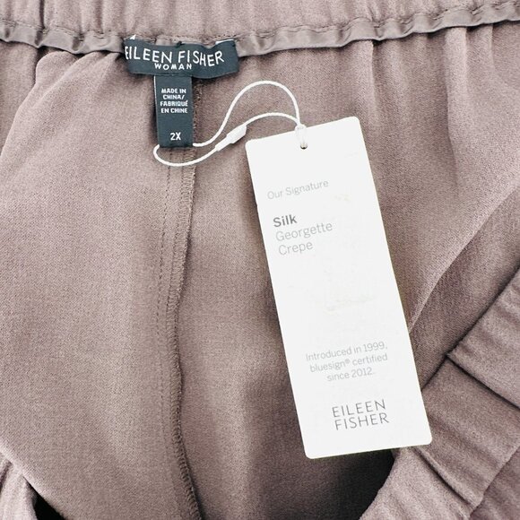 Eileen Fisher Women Silk Georgette Crepe Brown Tapered Leg Cropped 2X Pants NEW - Picture 4 of 7